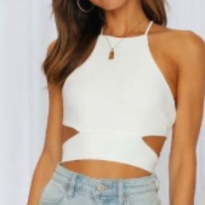HELLO MOLLY - Tongue Tied Up Crop White
